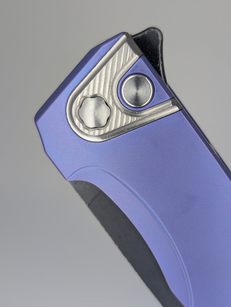 MachineWise Sonora Smooth Blurple DLC w/ Distress Titanium (S90V | Titanium Bolster) Button Lock Folding Knife #2060 *BLEM*