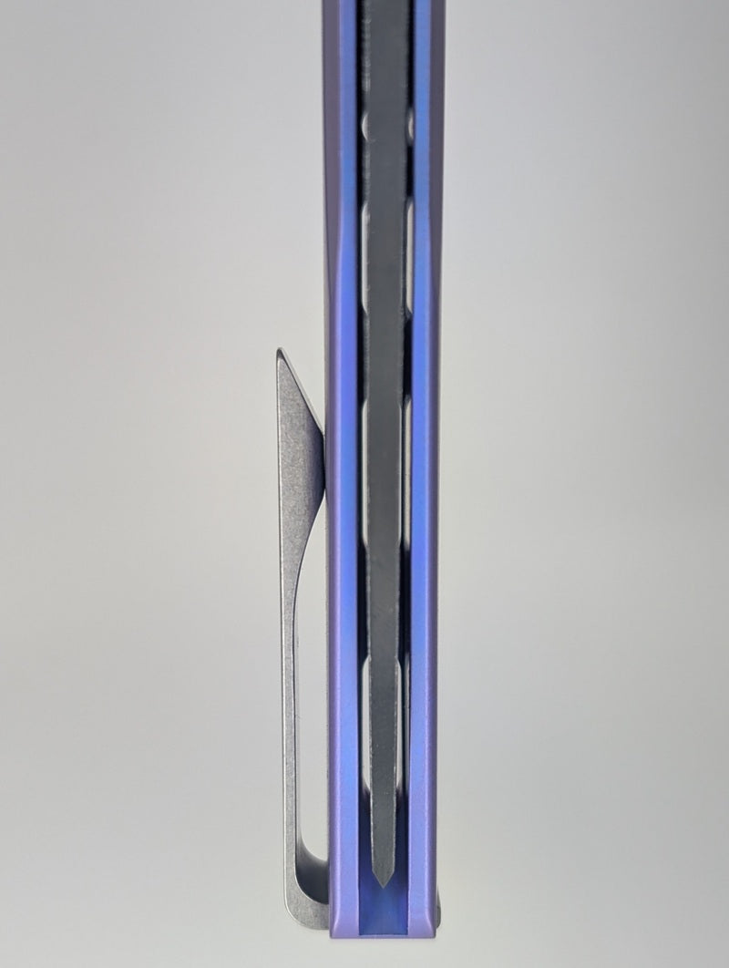 MachineWise Sonora Smooth Blurple DLC w/ Distress Titanium (S90V | Titanium Bolster) Button Lock Folding Knife #2060 *BLEM*