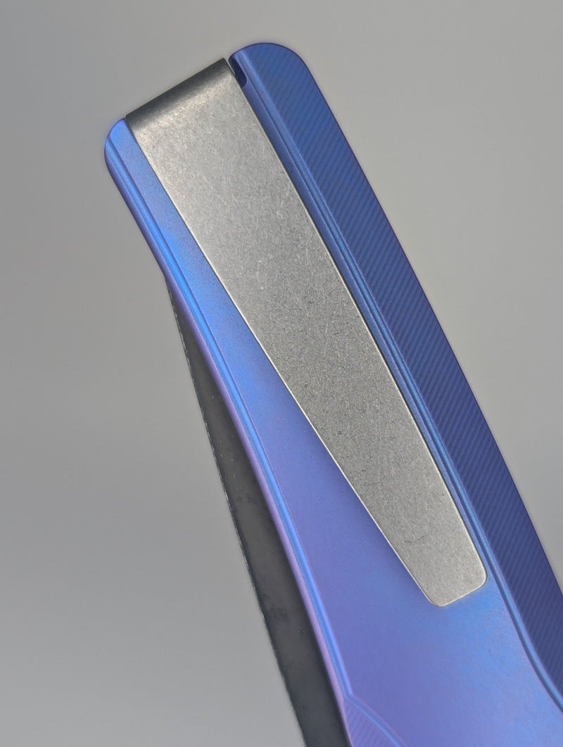 MachineWise Sonora Smooth Blurple DLC w/ Distress Titanium (S90V | Titanium Bolster) Button Lock Folding Knife #2060 *BLEM*