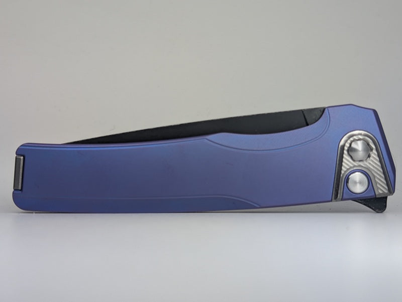 MachineWise Sonora Smooth Blurple DLC w/ Distress Titanium (S90V | Titanium Bolster) Button Lock Folding Knife #2060 *BLEM*