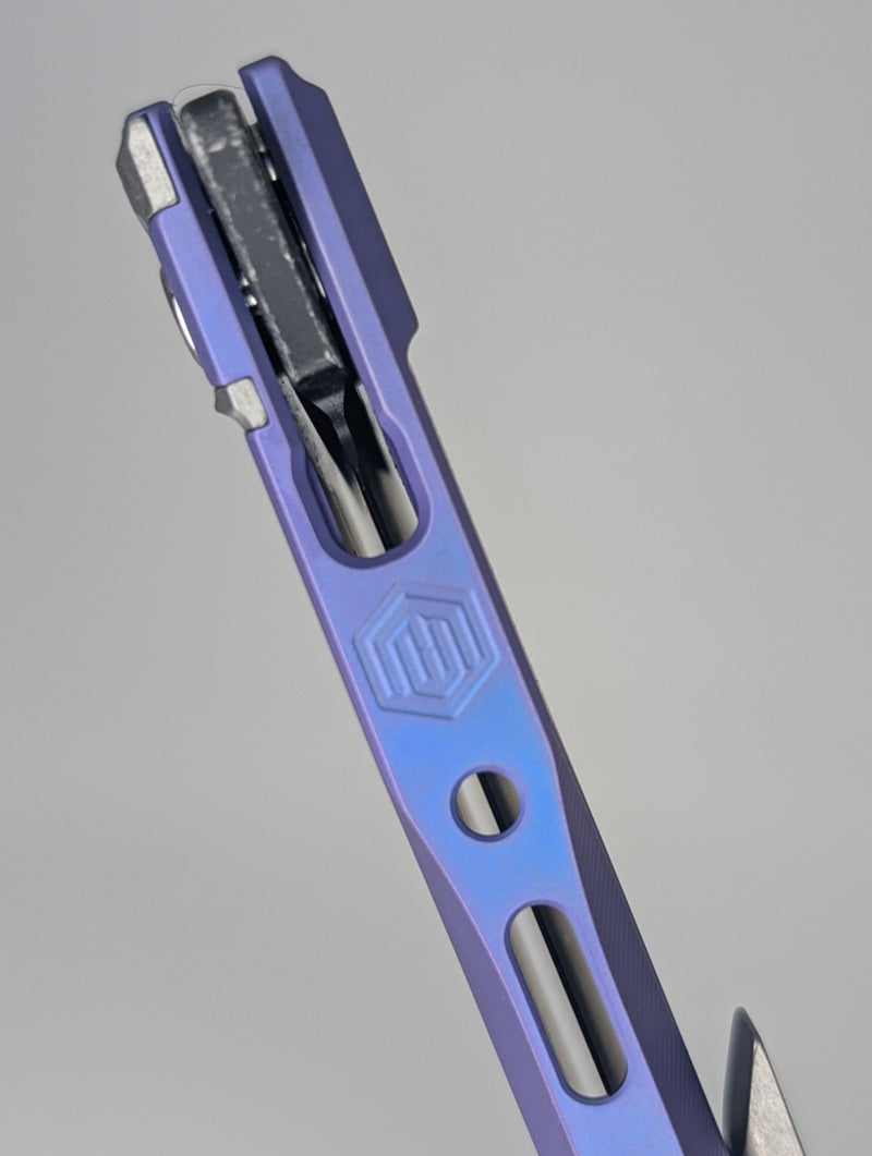MachineWise Sonora Smooth Blurple DLC w/ Distress Titanium (S90V | Titanium Bolster) Button Lock Folding Knife #2060 *BLEM*