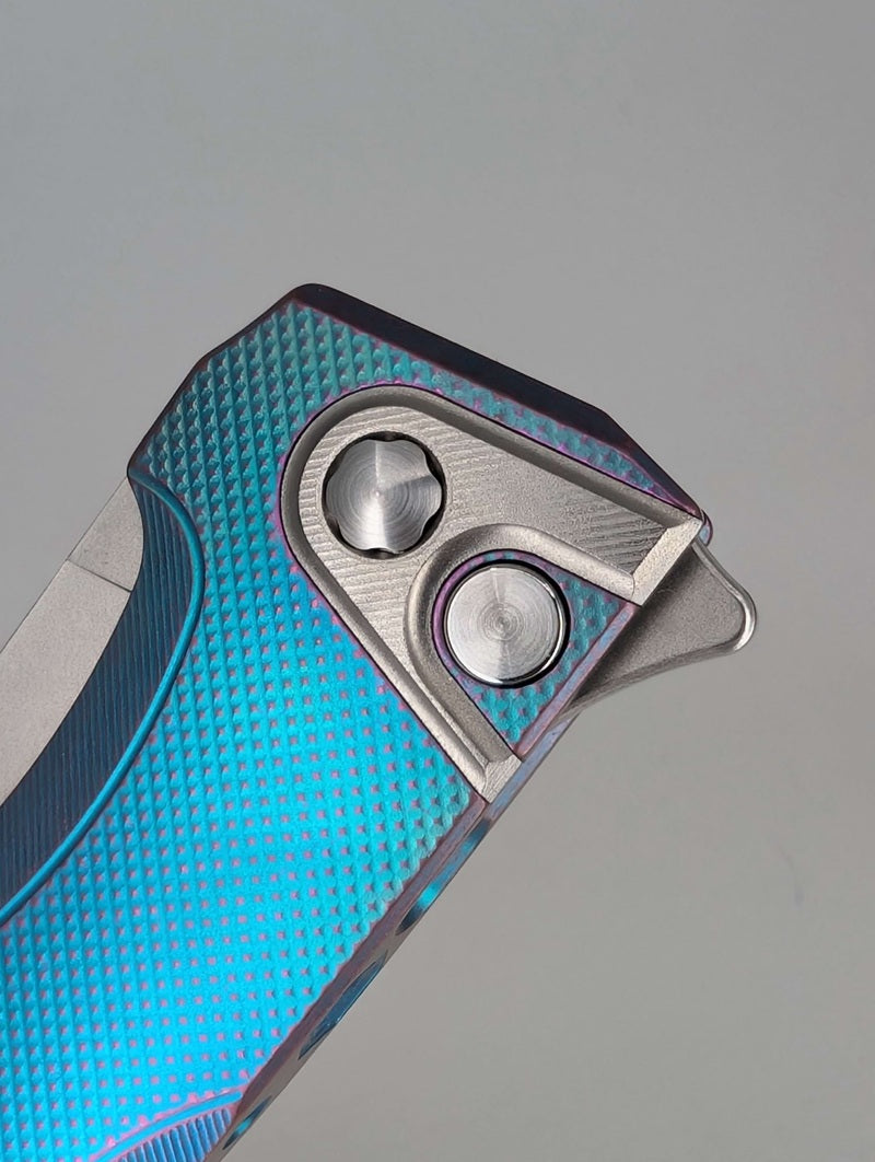 MachineWise Sonora Aqua to Purple Distressed CPM 20CV | Raw Ti Bolster | Diamonds Handle Buttonlock Folding Knife 1107 *BLEM*
