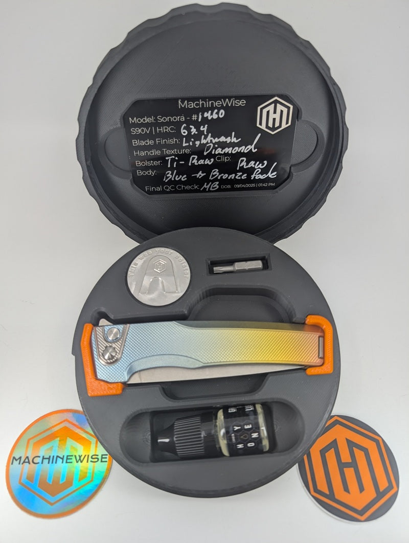 MachineWise Sonora Blue Bronze Fade ( Ti Bolster | Diamond Handle) Buttonlock Folding Knife #1460