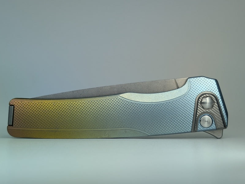 MachineWise Sonora Blue Bronze Fade ( Ti Bolster | Diamond Handle) Buttonlock Folding Knife #1460