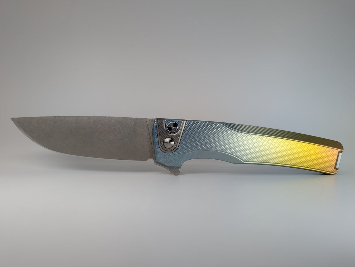 MachineWise Sonora Blue Bronze Fade ( Ti Bolster | Diamond Handle) Buttonlock Folding Knife #1460