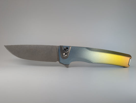 MachineWise Sonora Blue Bronze Fade ( Ti Bolster | Diamond Handle) Buttonlock Folding Knife #1460