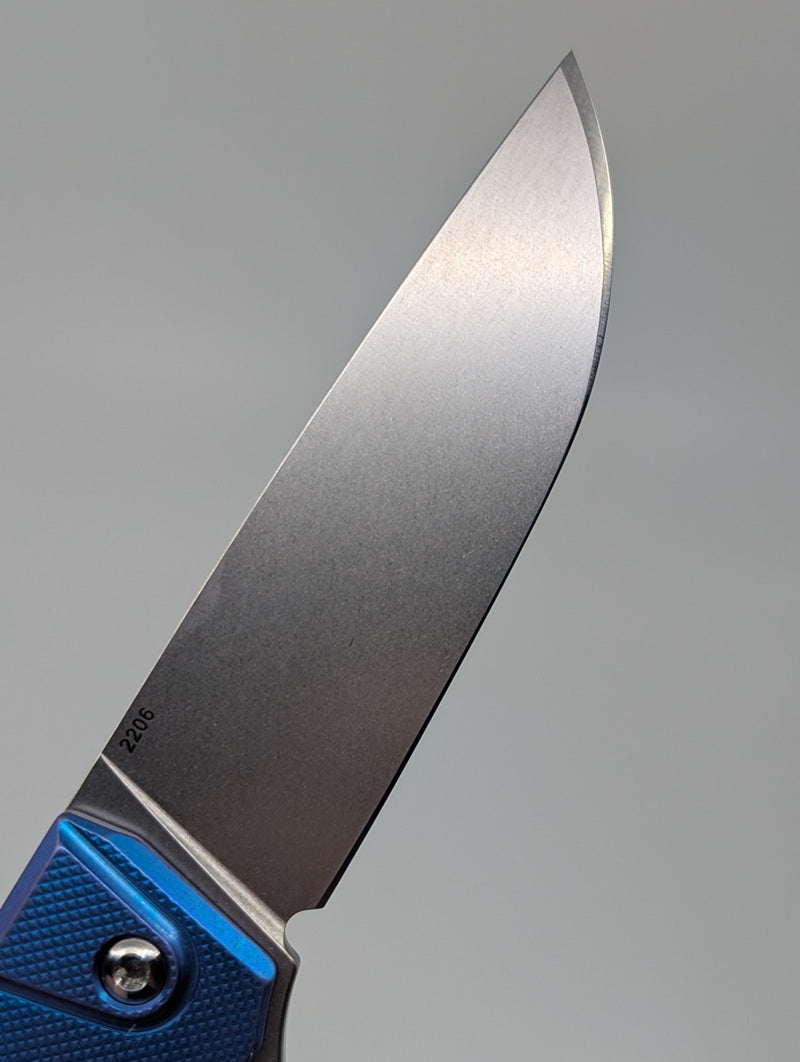 MachineWise Sonora Blue (S90V | Brass Bolster | Diamonds Handle) Button Lock Folding Knife #2206