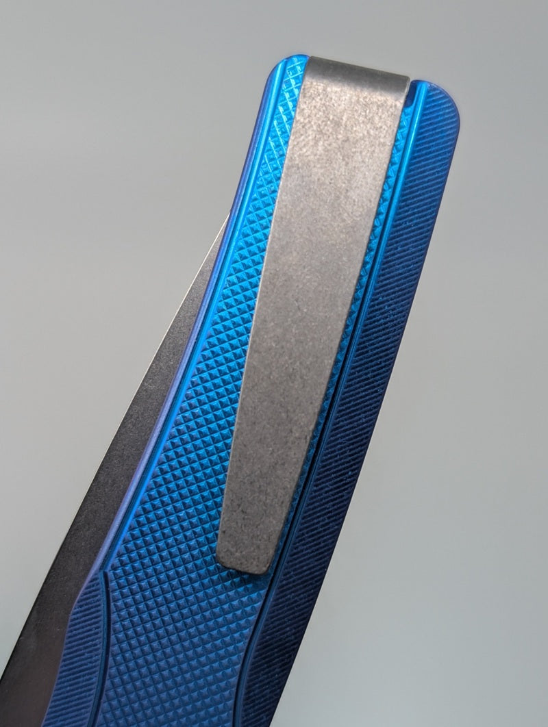 MachineWise Sonora Blue (S90V | Brass Bolster | Diamonds Handle) Button Lock Folding Knife #2206