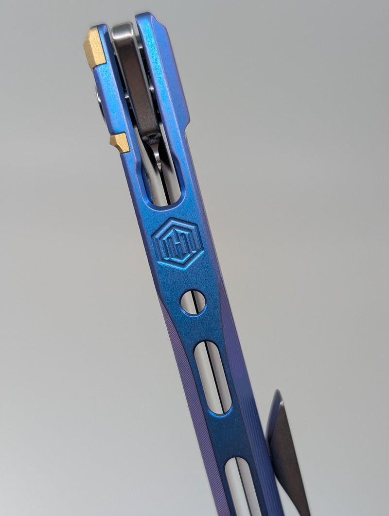 MachineWise Sonora Blue (S90V | Brass Bolster | Diamonds Handle) Button Lock Folding Knife #2206
