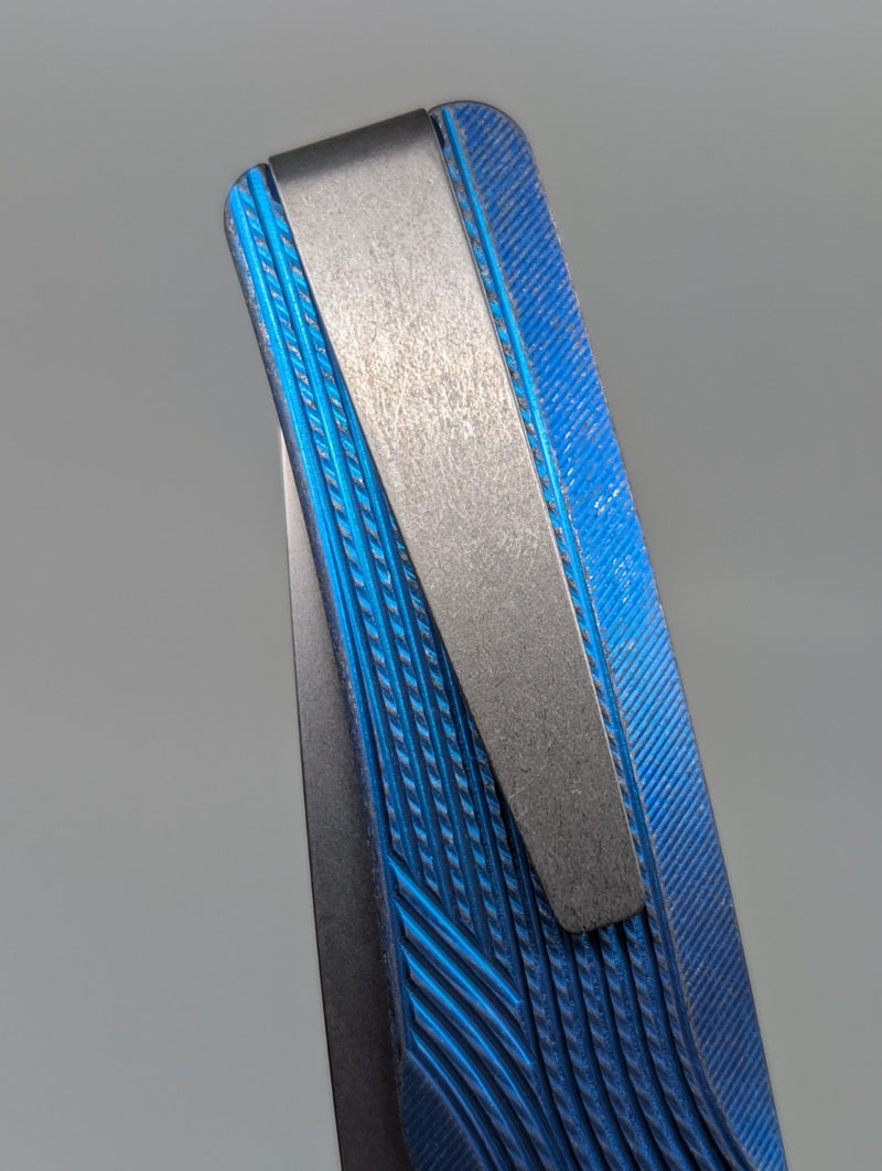 MachineWise Sonora Blue Distress (S90V | Brass Bolster | Streamline Handle) Button Lock Folding Knife #2198