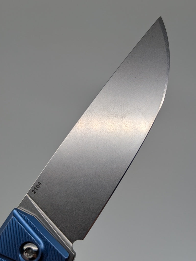 MachineWise Sonora Blue Skeleton Titanium (S90V | Brass Bolster) Button Lock Folding Knife #2104