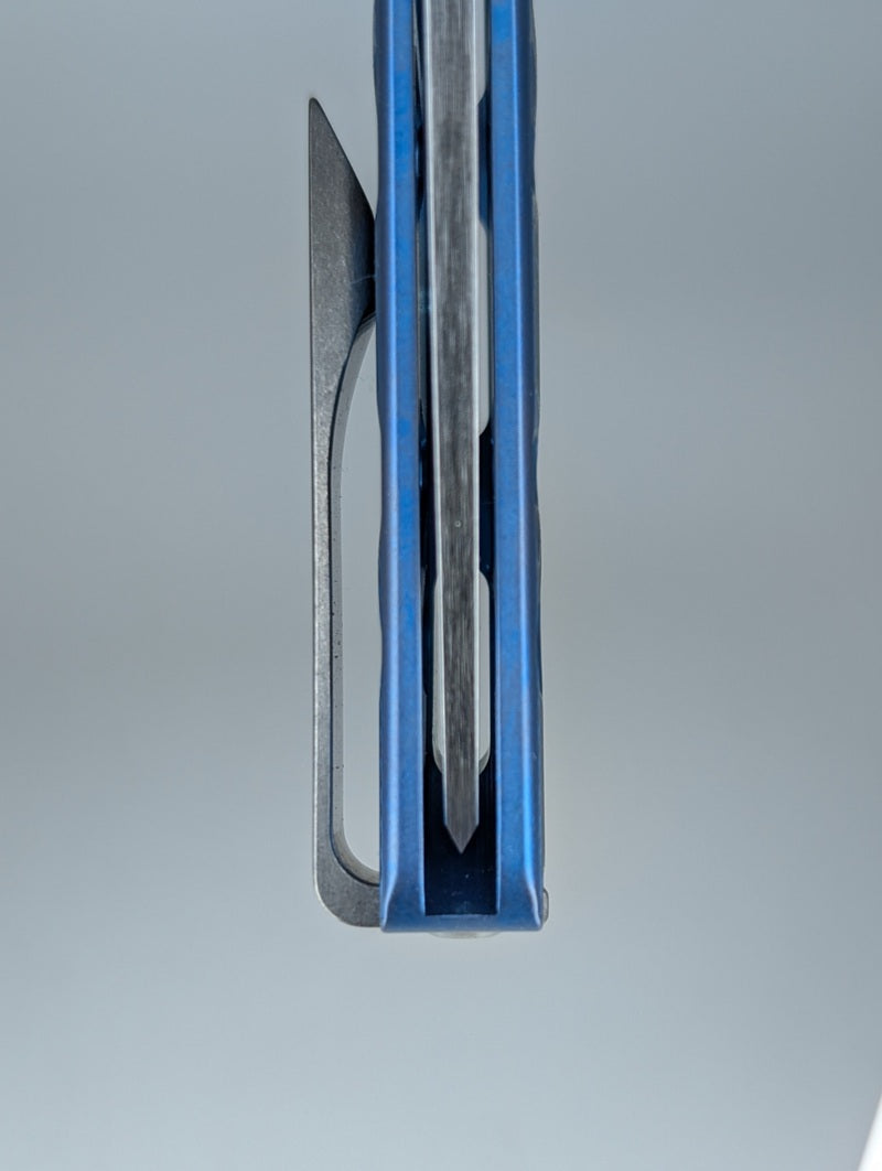 MachineWise Sonora Blue Skeleton Titanium (S90V | Brass Bolster) Button Lock Folding Knife #2104