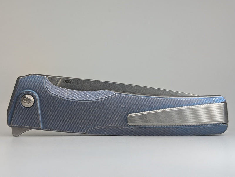 *Consignment* MachineWise Sonora Blue Distress Titanium Button Lock Integral Folding Knife
