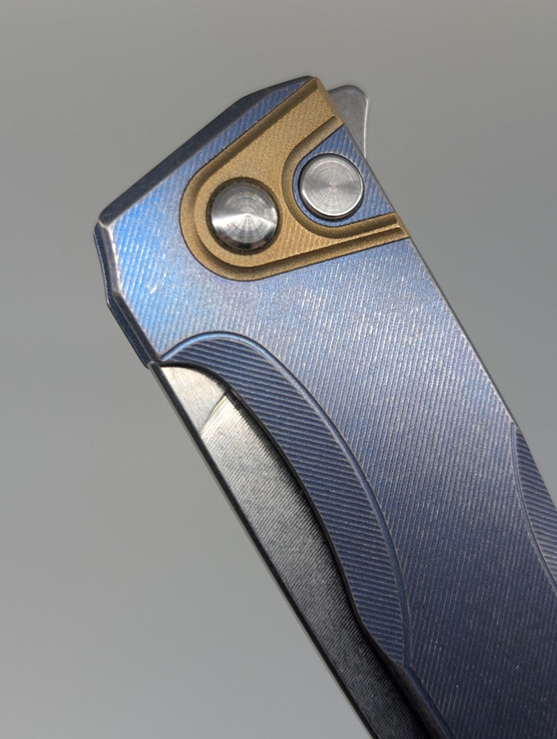 *Consignment* MachineWise Sonora Blue Distress Titanium Button Lock Integral Folding Knife