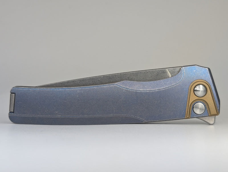 *Consignment* MachineWise Sonora Blue Distress Titanium Button Lock Integral Folding Knife
