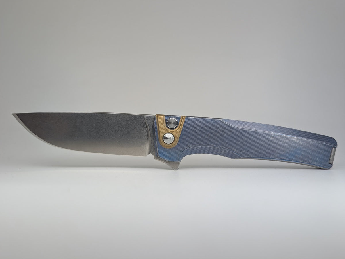 *Consignment* MachineWise Sonora Blue Distress Titanium Button Lock Integral Folding Knife