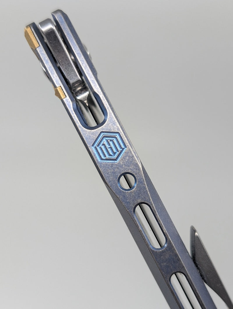 *Consignment* MachineWise Sonora Blue Distress Titanium Button Lock Integral Folding Knife