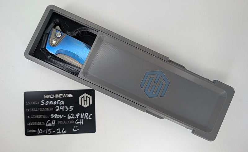 MachineWise Sonora Blue Ti (S90V S-Grind | Ti Bolster | Smooth Handle) Framelock Folding Knife #2435