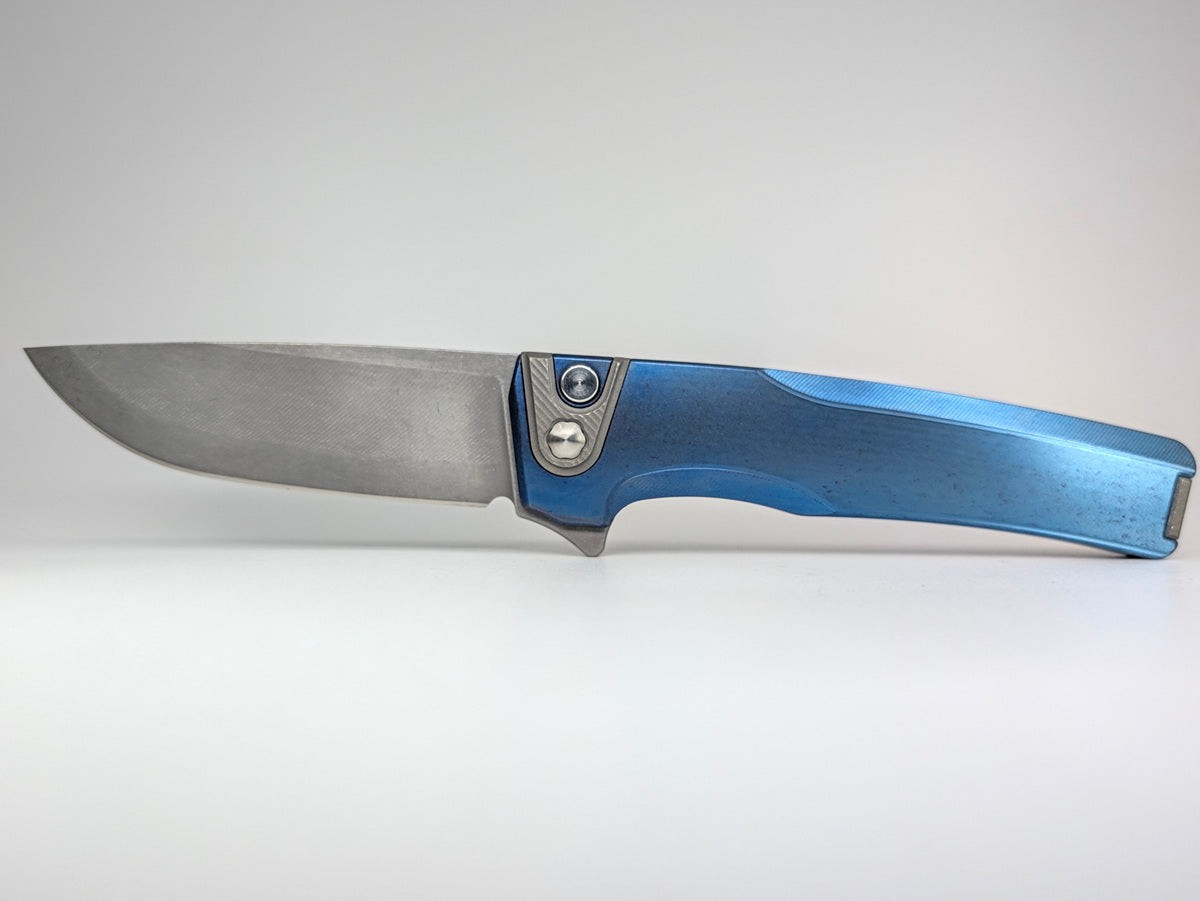 MachineWise Sonora Blue Ti (S90V S-Grind | Ti Bolster | Smooth Handle) Framelock Folding Knife #2435