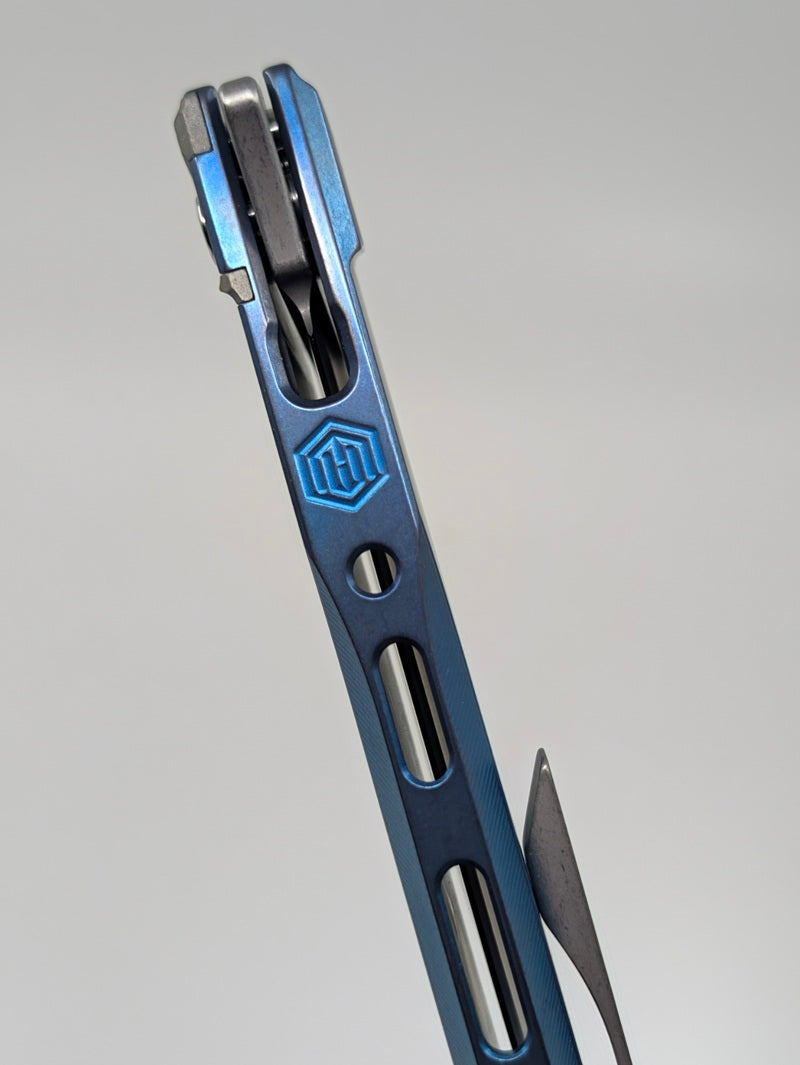 MachineWise Sonora Blue Ti (S90V S-Grind | Ti Bolster | Smooth Handle) Framelock Folding Knife #2435