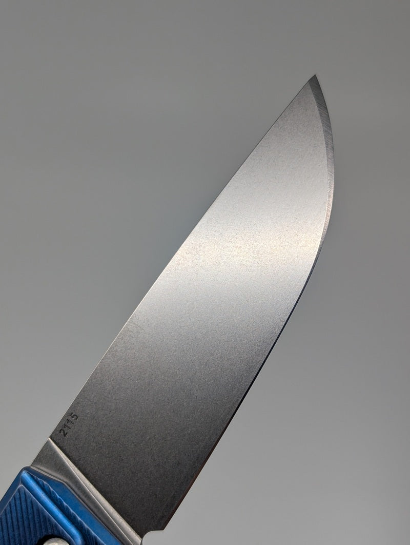 MachineWise Sonora Blue Titanium (S90V | Brass Bolster) Button Lock Folding Knife #2115