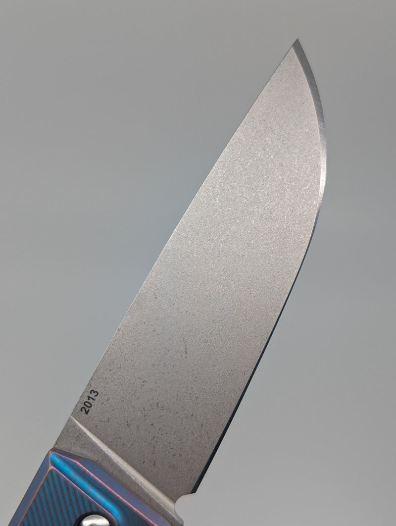 MachineWise Sonora Distressed Blurple (S90V | Ti Bolster | Smooth Handle) Button Lock Folding Knife #2013 *BLEM*