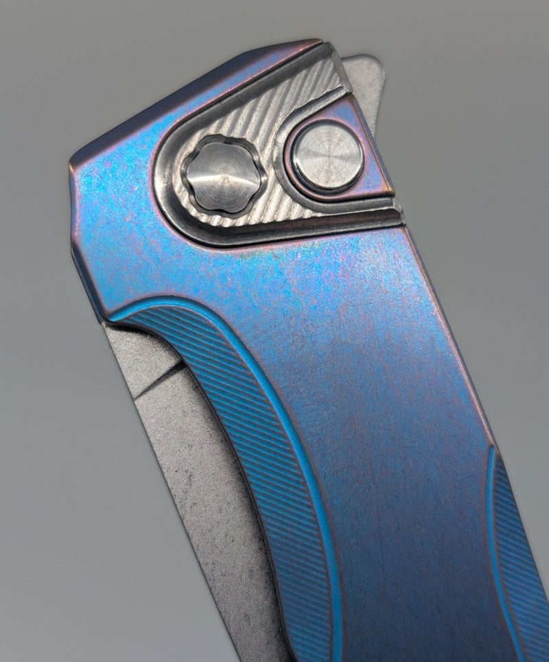 MachineWise Sonora Distressed Blurple (S90V | Ti Bolster | Smooth Handle) Button Lock Folding Knife #2013 *BLEM*