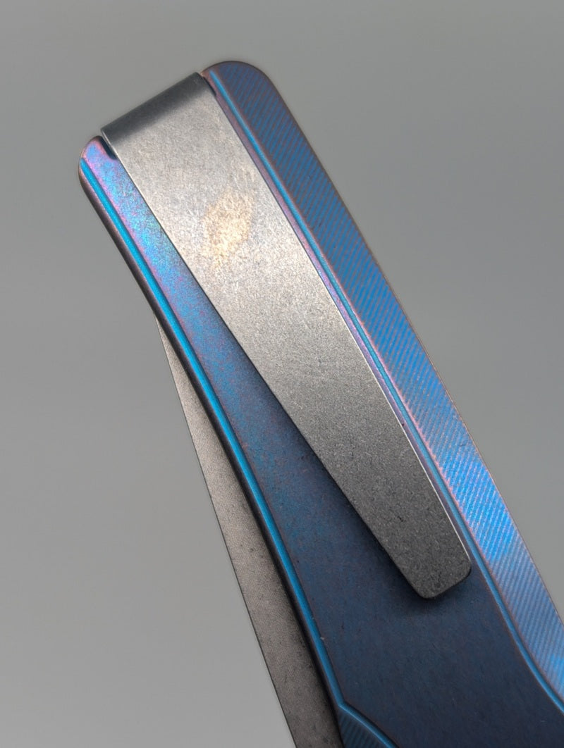 MachineWise Sonora Distressed Blurple (S90V | Ti Bolster | Smooth Handle) Button Lock Folding Knife #2013 *BLEM*