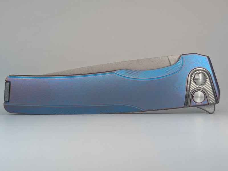 MachineWise Sonora Distressed Blurple (S90V | Ti Bolster | Smooth Handle) Button Lock Folding Knife #2013 *BLEM*