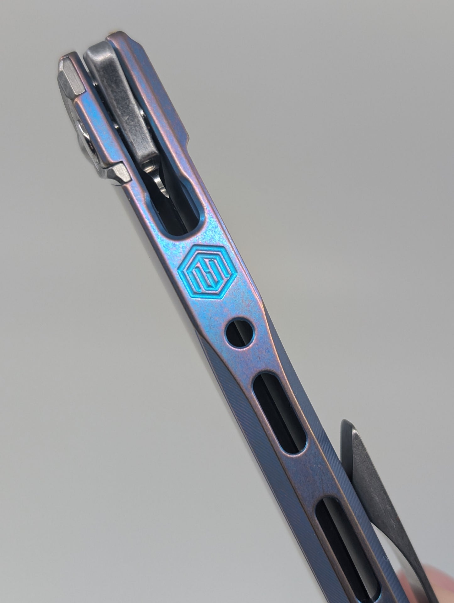 MachineWise Sonora Distressed Blurple (S90V | Ti Bolster | Smooth Handle) Button Lock Folding Knife #2013 *BLEM*