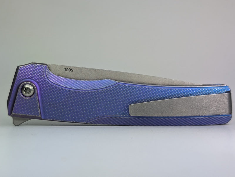 MachineWise Sonora Blurple Fade w/ Distress (S90V | Titanium Bolster) Button Lock Folding Knife #1995