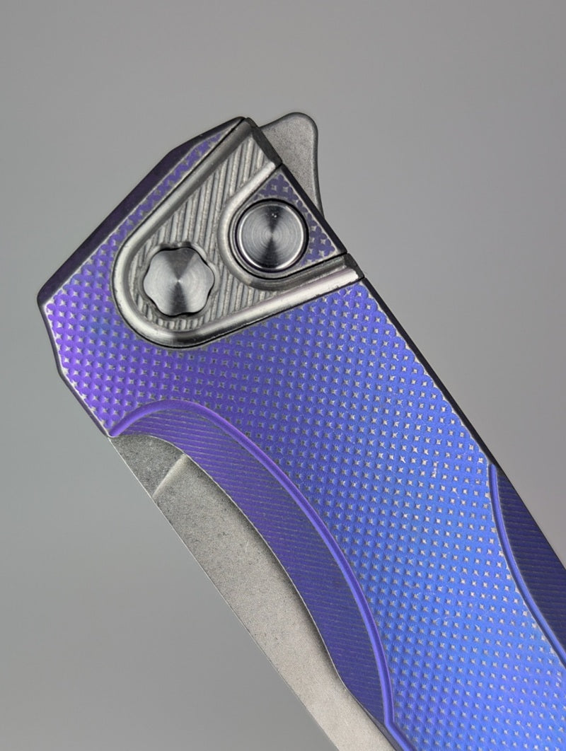 MachineWise Sonora Blurple Fade w/ Distress (S90V | Titanium Bolster) Button Lock Folding Knife #1995