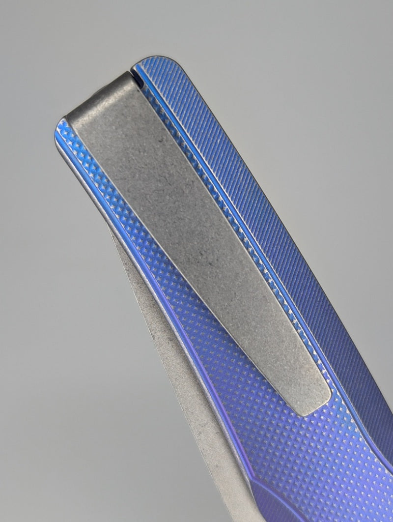 MachineWise Sonora Blurple Fade w/ Distress (S90V | Titanium Bolster) Button Lock Folding Knife #1995
