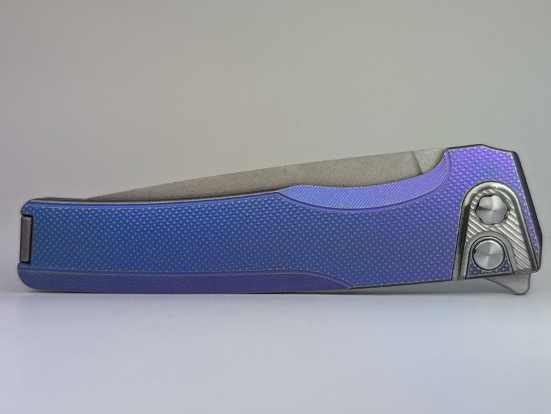 MachineWise Sonora Blurple Fade w/ Distress (S90V | Titanium Bolster) Button Lock Folding Knife #1995