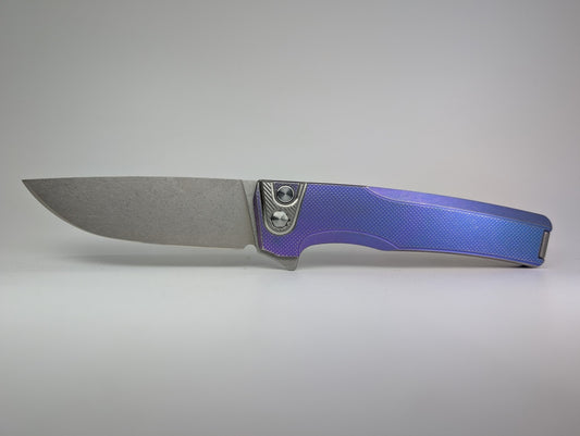 MachineWise Sonora Blurple Fade w/ Distress (S90V | Titanium Bolster) Button Lock Folding Knife #1995