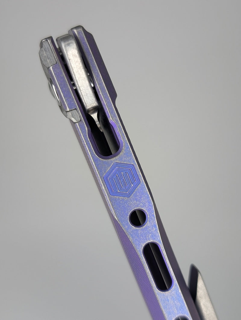 MachineWise Sonora Blurple Fade w/ Distress (S90V | Titanium Bolster) Button Lock Folding Knife #1995
