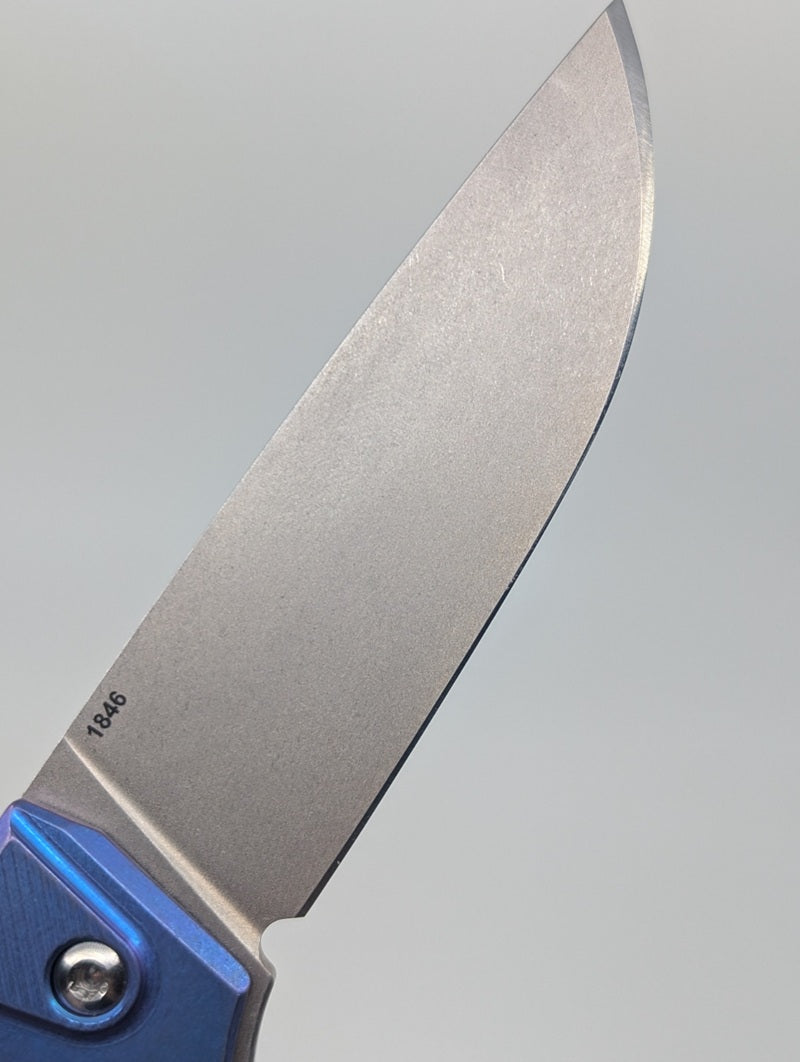 MachineWise Sonora Blurple Ti ( S90V | Brass Bolster | Sun Ray )Integral Buttonlock Folding Knife #1846 *BLEM*