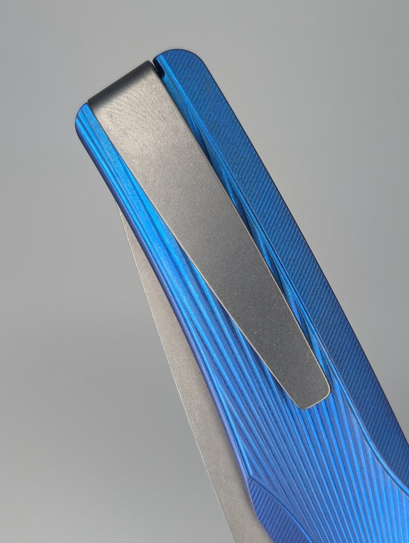 MachineWise Sonora Blurple Ti ( S90V | Brass Bolster | Sun Ray )Integral Buttonlock Folding Knife #1846 *BLEM*