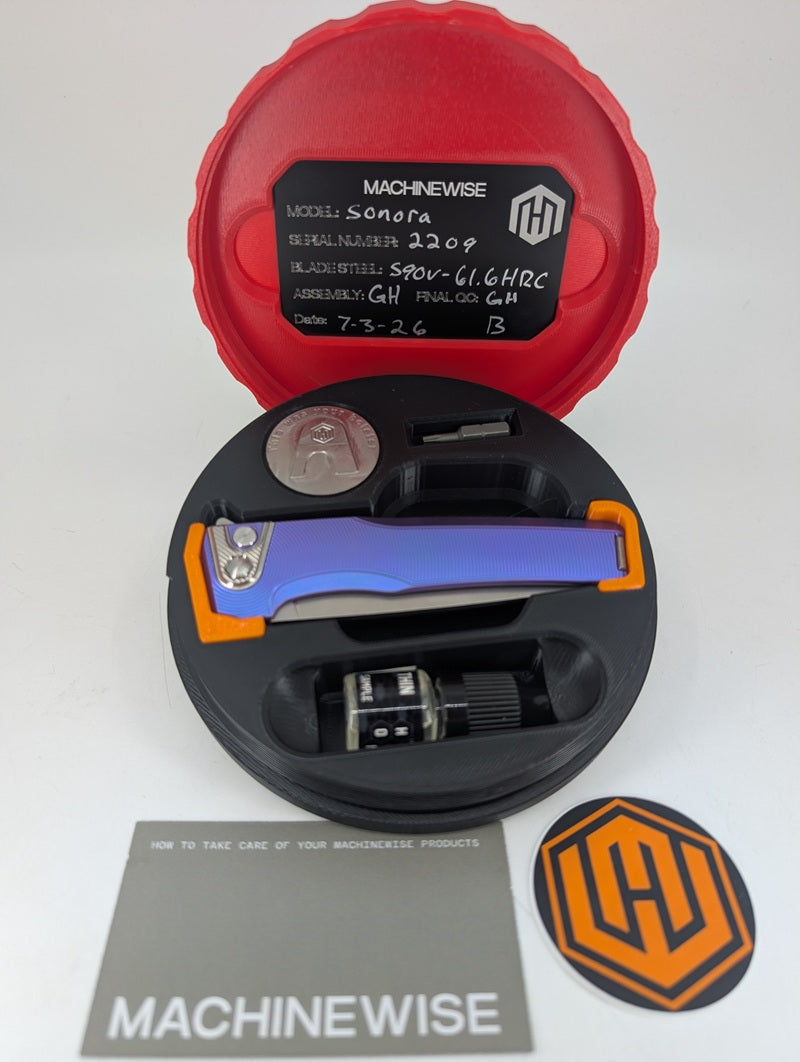 MachineWise Sonora Blurple (S90V | Ti Bolster | Epicenter Handle) Buttonlock Folding Knife #2209 *BLEM*