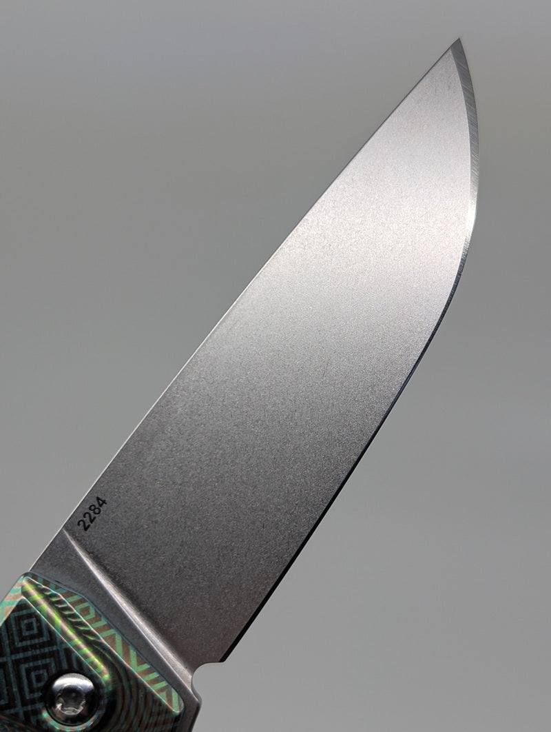 MachineWise Sonora Green Aztec (S90V | Brass Bolster | Epicenter Handle) Button Lock Folding Knife #2284 *BLEM*