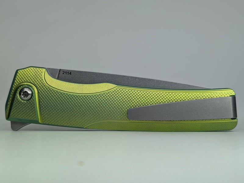MachineWise Sonora Diamond Green Ti (S90V | Brass Bolster) Button Lock Folding Knife #2114 *Blem*