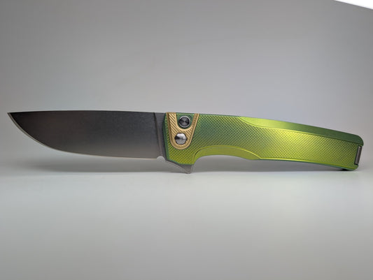 MachineWise Sonora Diamond Green Ti (S90V | Brass Bolster) Button Lock Folding Knife #2114 *Blem*
