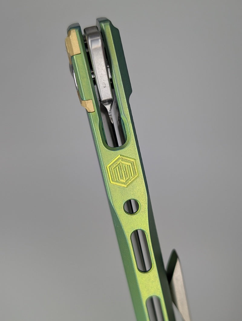 MachineWise Sonora Diamond Green Ti (S90V | Brass Bolster) Button Lock Folding Knife #2114 *Blem*