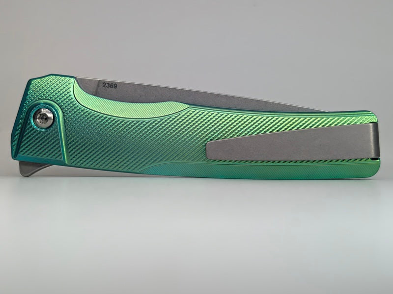 MachineWise Sonora Green Ti (S90V | Ti Bolster | Diamonds Handle) Button Lock Folding Knife #2369 *BLEM*