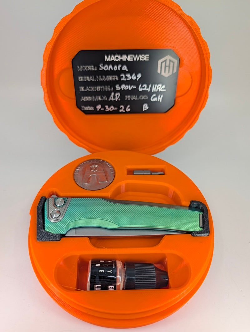 MachineWise Sonora Green Ti (S90V | Ti Bolster | Diamonds Handle) Button Lock Folding Knife #2369 *BLEM*