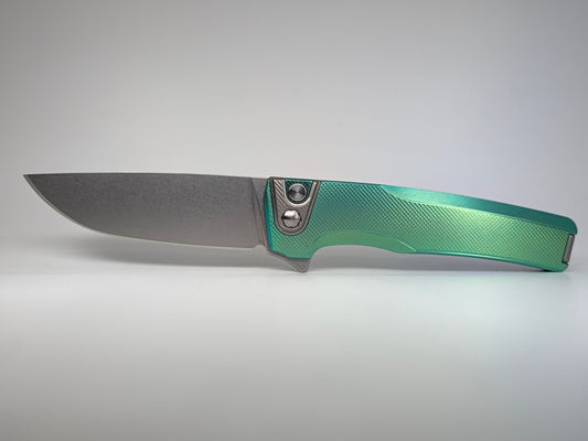 MachineWise Sonora Green Ti (S90V | Ti Bolster | Diamonds Handle) Button Lock Folding Knife #2369 *BLEM*