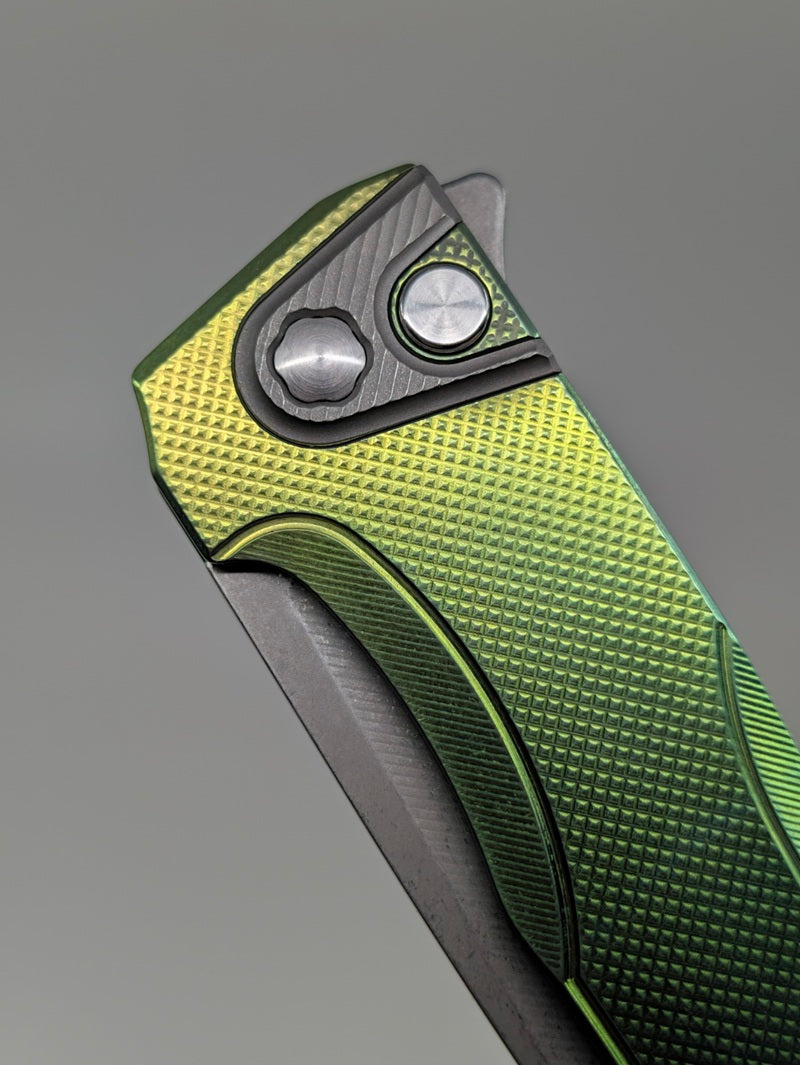 MachineWise Sonora Green Ti (S90V | Ti Bolster | Diamonds Handle) Button Lock Folding Knife #2430 *BLEM*