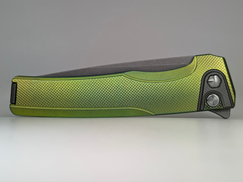 MachineWise Sonora Green Ti (S90V | Ti Bolster | Diamonds Handle) Button Lock Folding Knife #2430 *BLEM*