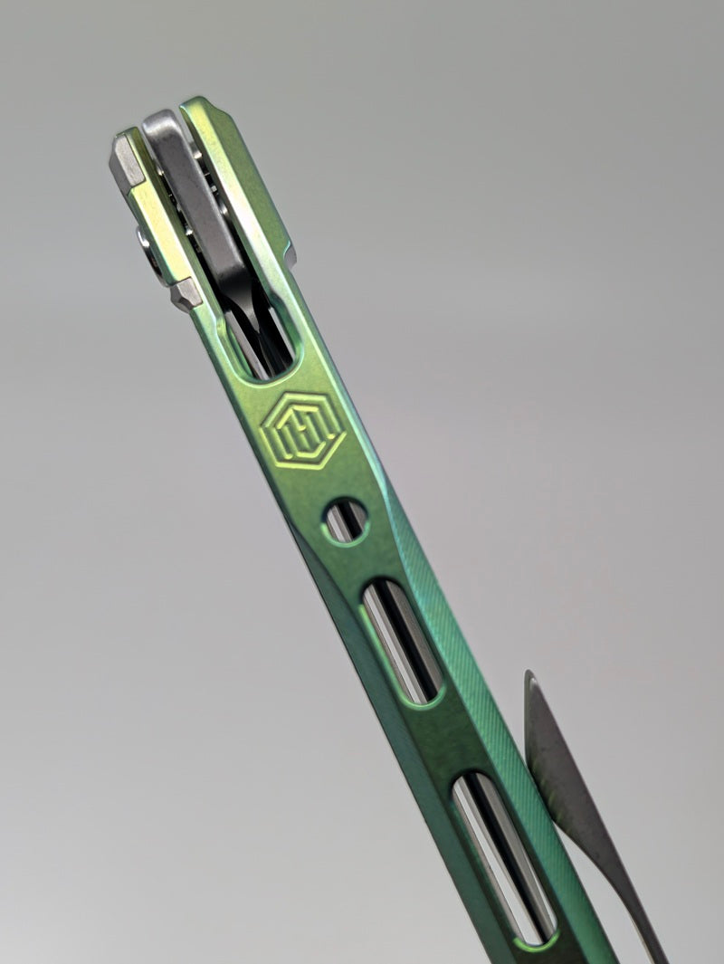 MachineWise Sonora Green Ti (S90V | Ti Bolster | Diamonds Handle) Button Lock Folding Knife #2430 *BLEM*