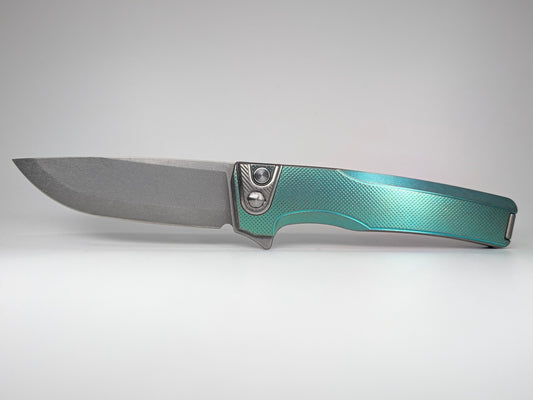 MachineWise Sonora Green Ti (S90V | Ti Bolster | Diamonds Handle) Button Lock Folding Knife #2383 *BLEM*